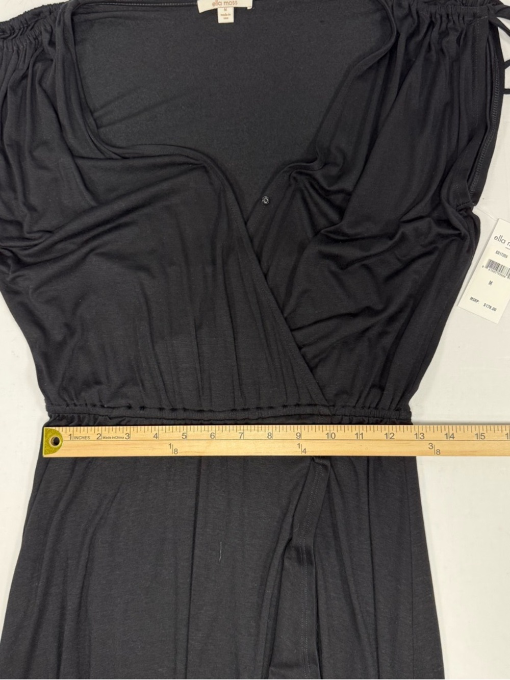 NWT Ella Moss Black Rayon Faux Wrap Maxi Dress Tie Shoulder Size M Medium - Picture 7 of 10